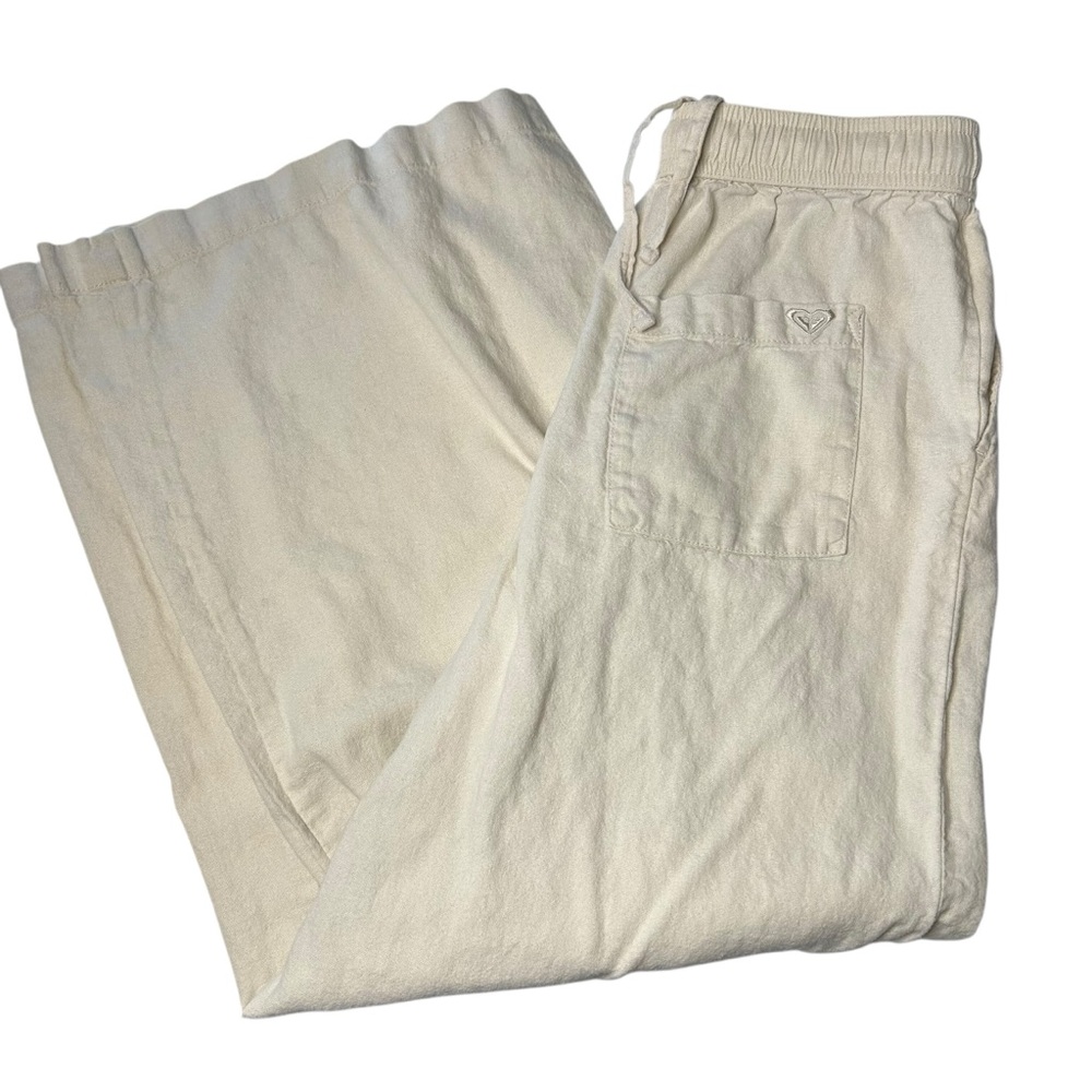 Roxy Linen Blend Wide Leg Pull On Pants Cream Beach Coastal Women’s Small